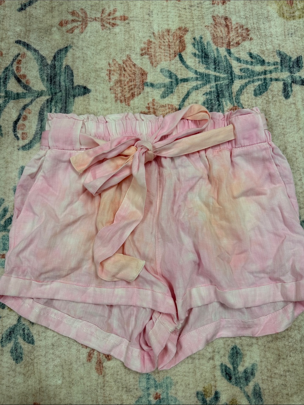 Women's Pink Tie-Waist Linen-Blend Shorts